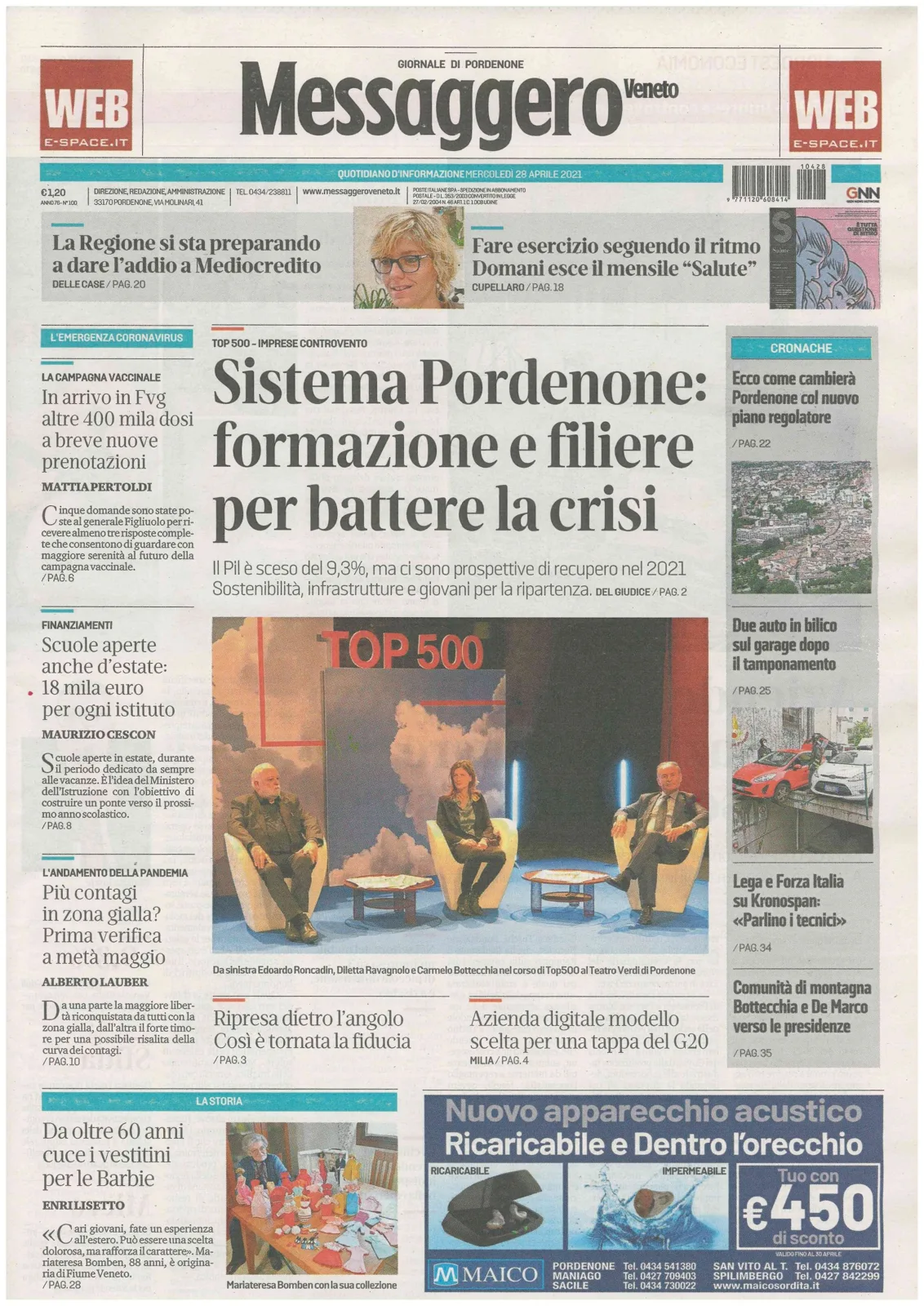 28.04.2021 -> OGGI SUL MESSAGGERO VENETO DI PORDENONE
