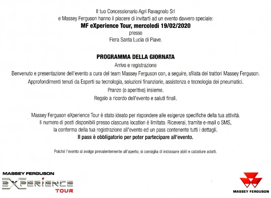 MF EXPERIENCE TOUR – INVITO ESCLUSIVO – 19 FEBBRAIO 2020 PRESSO FIERA SANTA LUCIA DI PIAVE